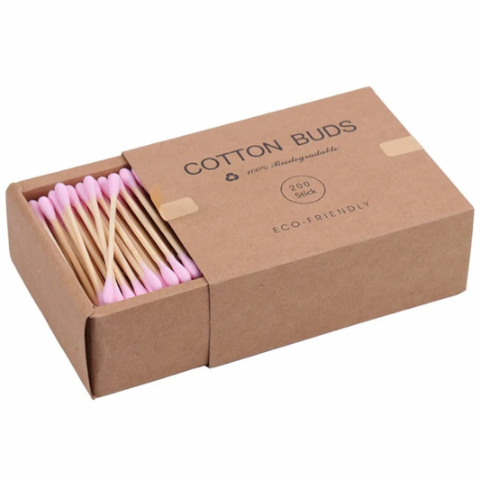 100% Biodegradable Bamboo Cotton Tips - Pink (200)