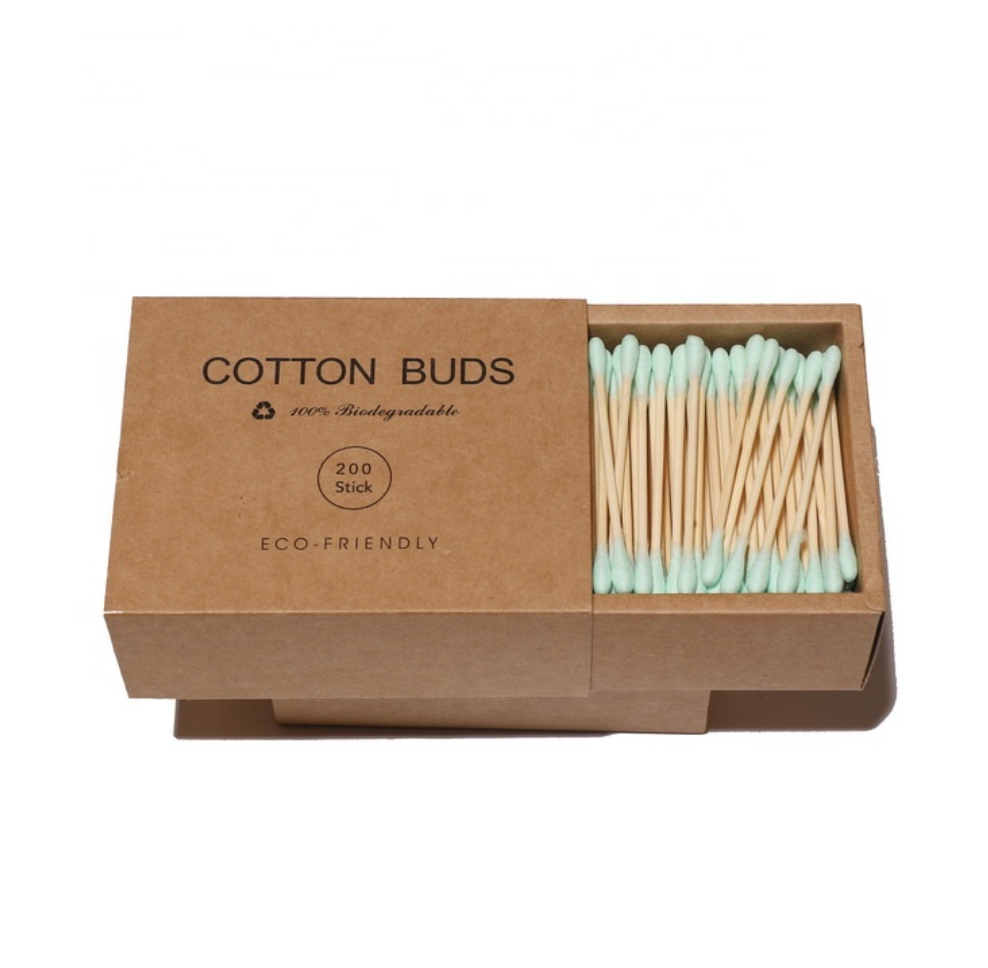 100% Biodegradable Bamboo Cotton Tips - Mint Green (200)